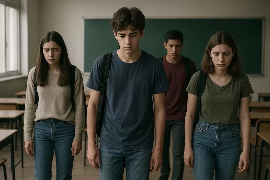 alumnos tristes dentro de clase primer dia
