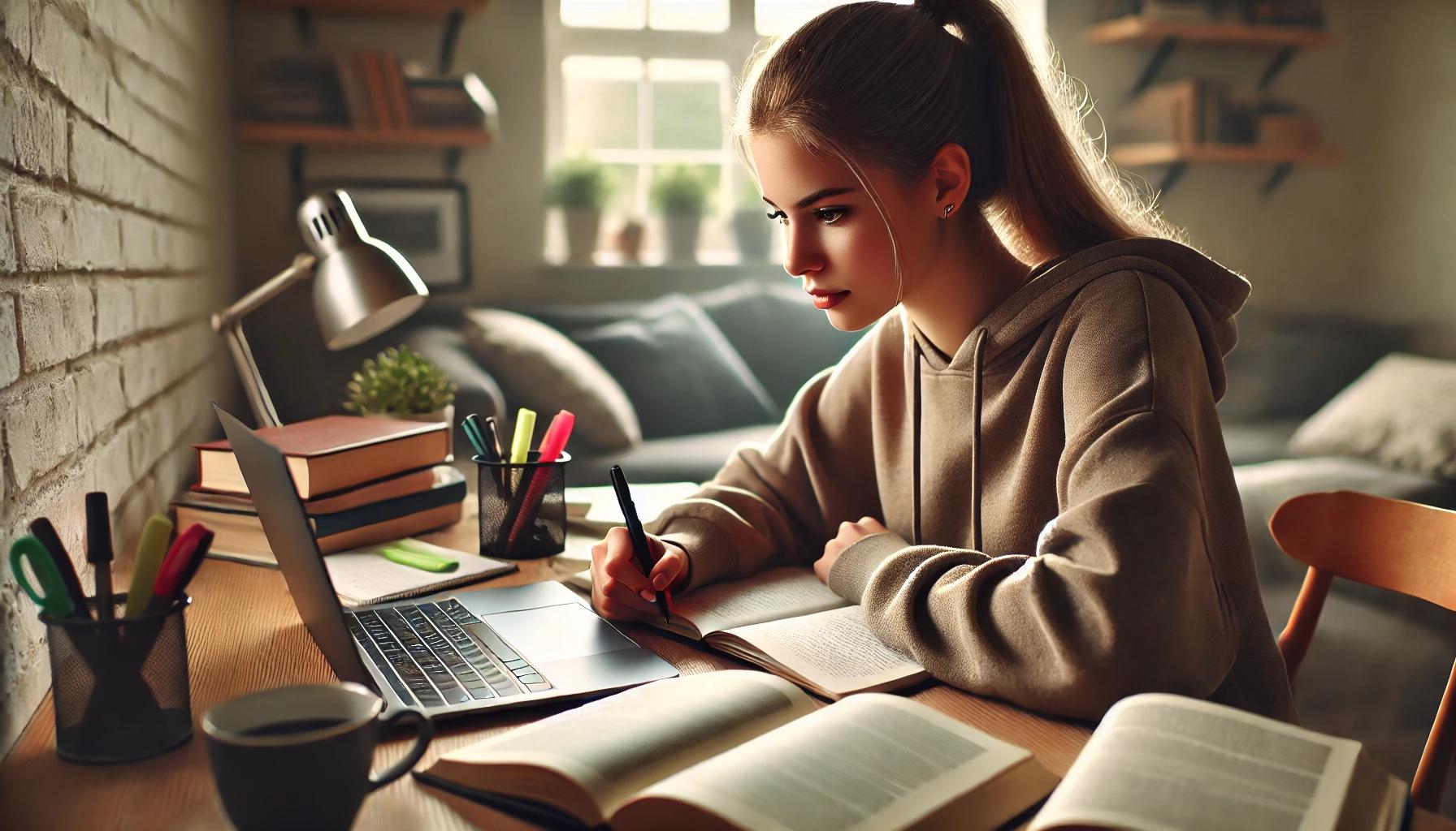 chica estudiando realista