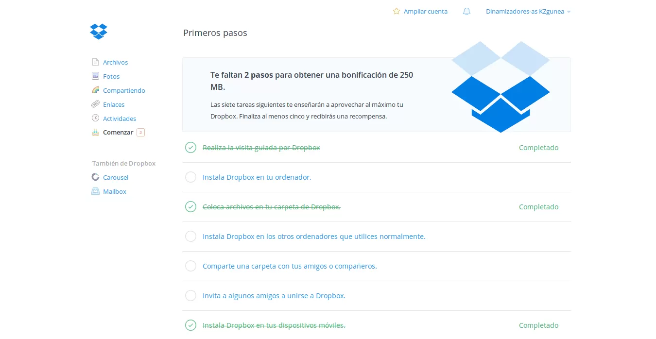Primeros pasos en Dropbox