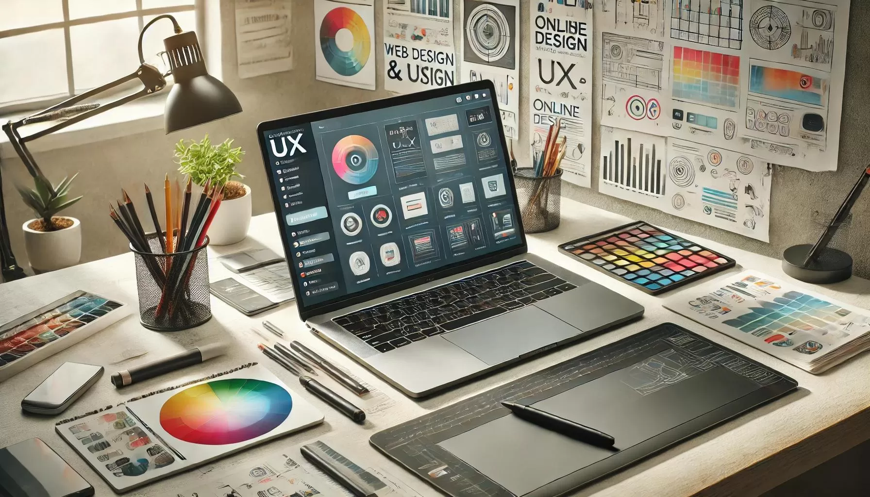 espacio de trabajo creativo portatil interfaz UX en la pantalla