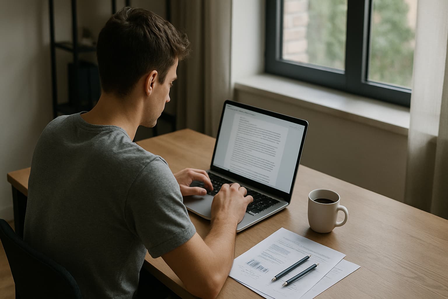 trabajador sentado escritorio documentos de texto pdf