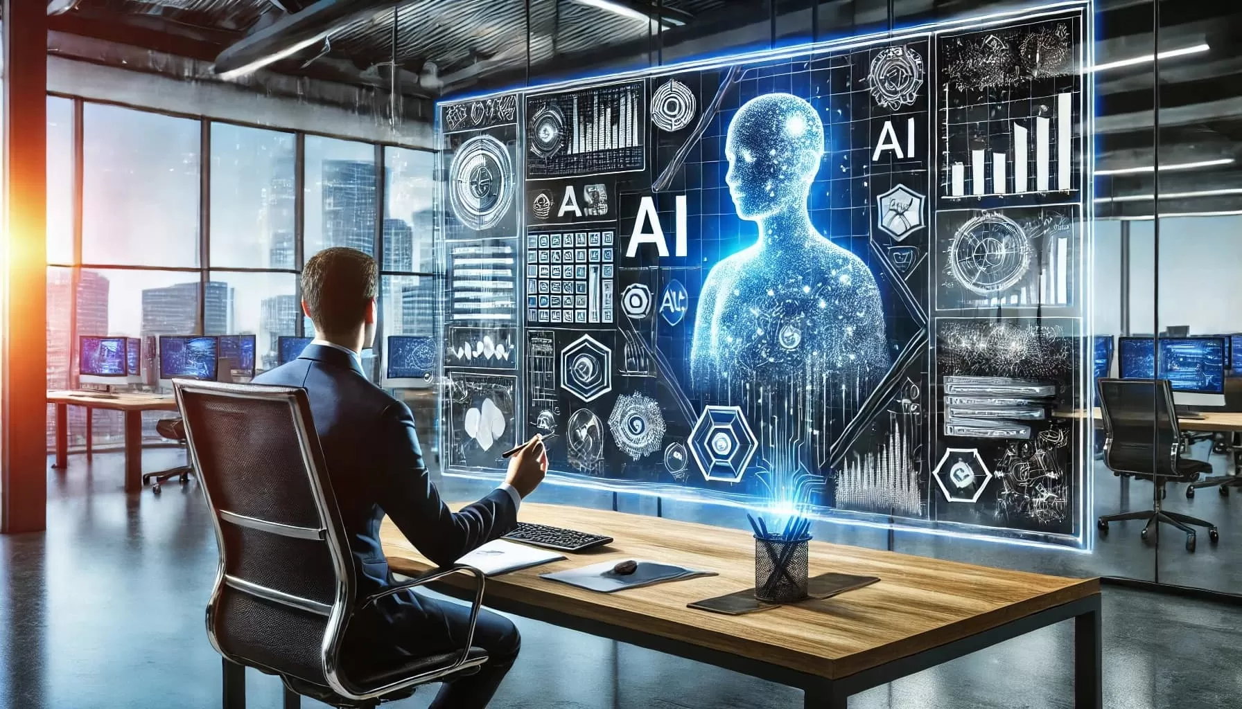 un entorno empresarial moderno que utiliza inteligencia artificial