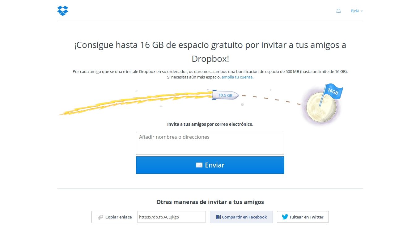 Invitaciones a Dropbox